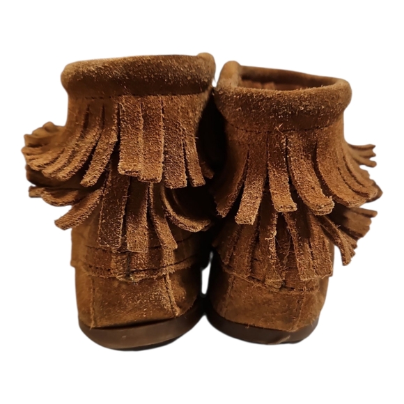Minnetonka Brown Suede Fringed Booties Size 10 - Picture 5 of 8
